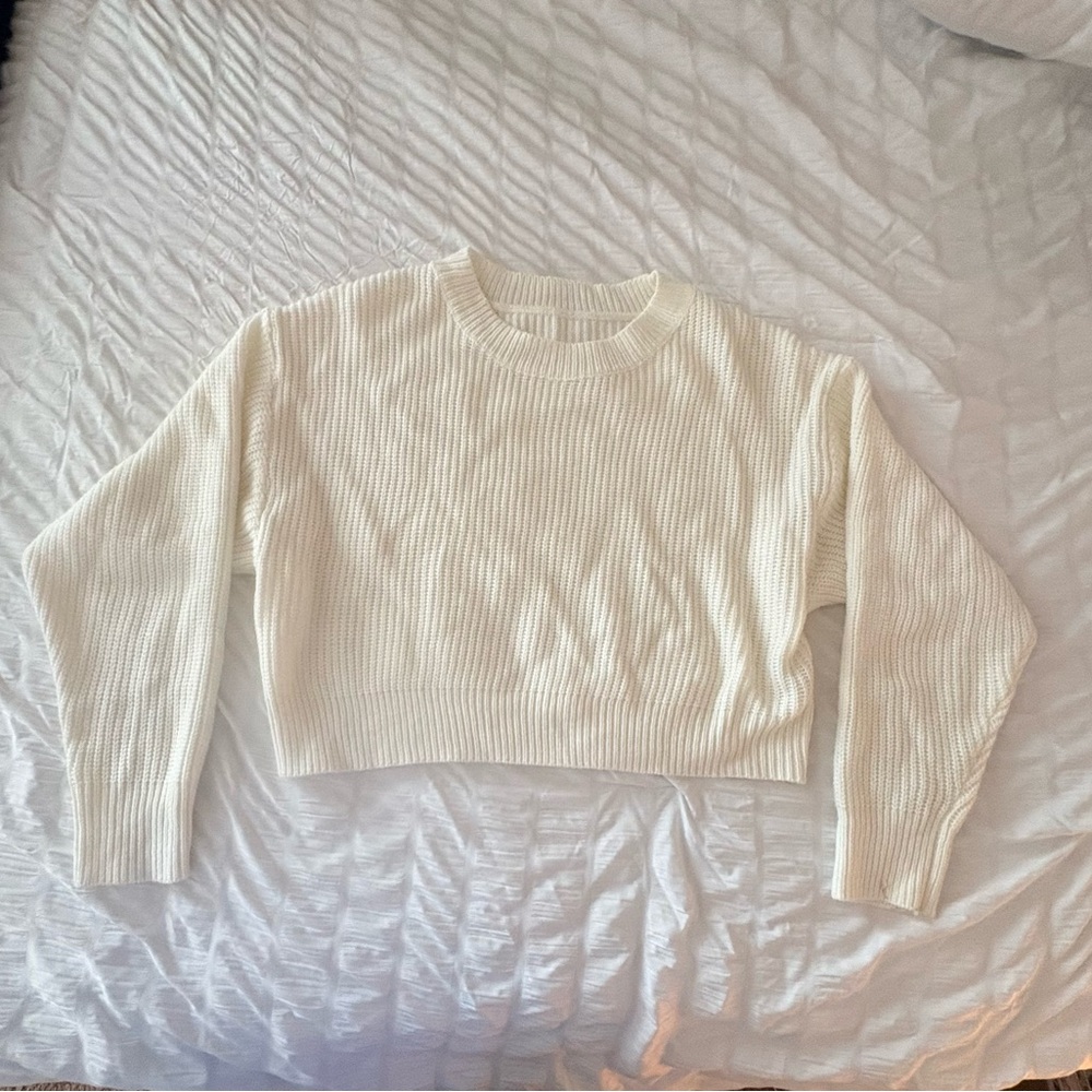 Cream Ribbed Knit Sweater